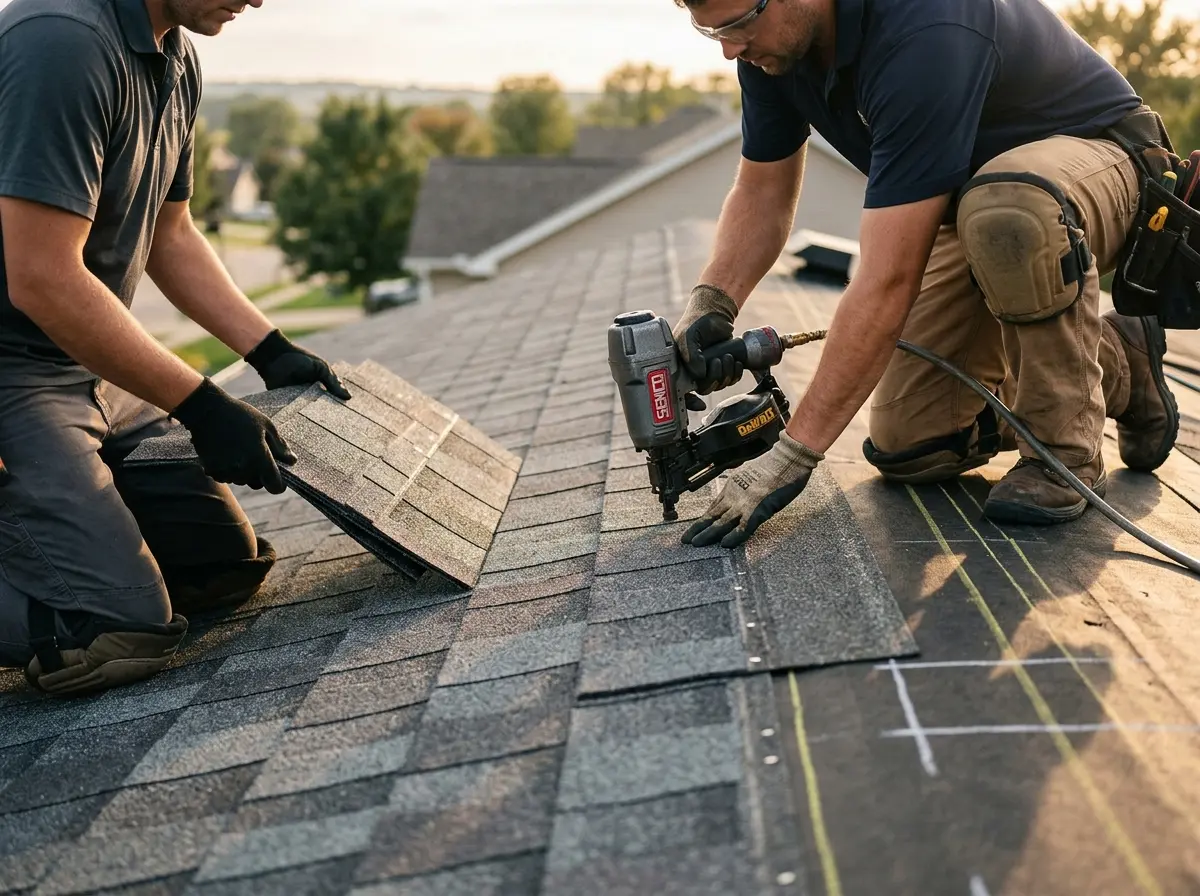 Professional roofer working on a residential roof in Horn Lake